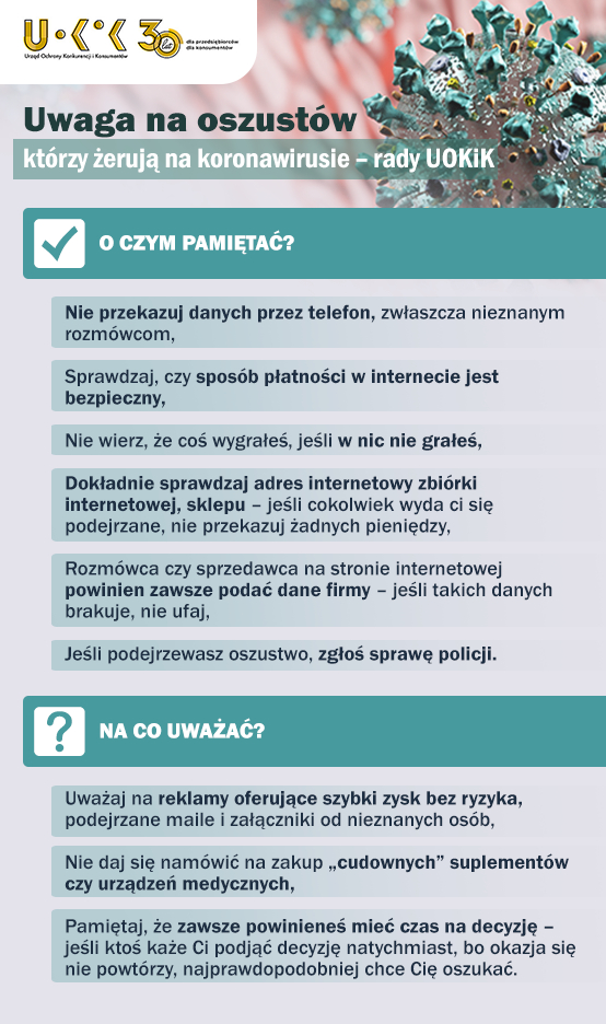 Ostrzeżenie UOKiK przed oszustami, wykorzystującymi lęk przed koronawirusem